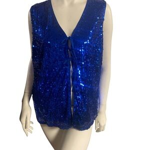 Grace Karin Blue Sequin Sleeveless Vest